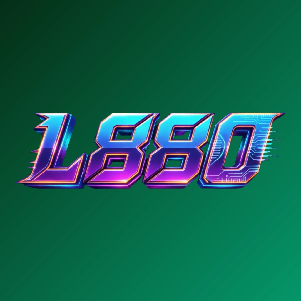 L880 bold gaming logo with strong 3D lettering in energetic colors, modern esports-inspired horizontal rectangular wordmark on transparent background